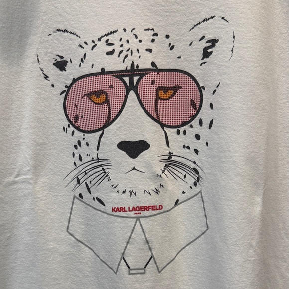 Karl Lagerfeld White Tee with Pink and Black Graphic - Picture 2 of 5